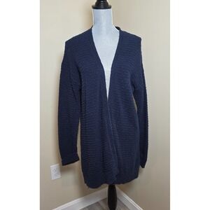 L.L. Bean XL Navy Blue Open Front Cardigan Sweater Longline Textured Knit Cozy